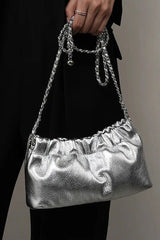 Chain Handle Faux Leather Clutch Bag