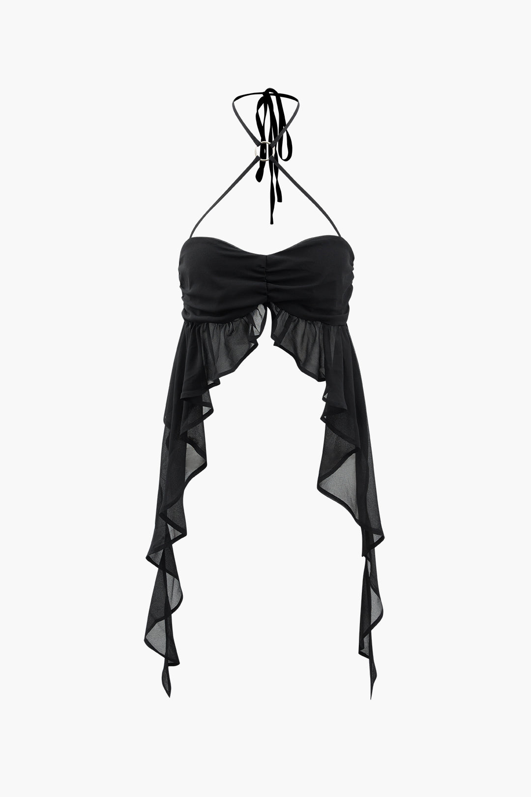 Ruched Ruffle Halter Neck Top