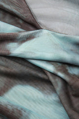 Tie Dye V-Neck Twist Front Mesh Ruched Long Sleeve Top