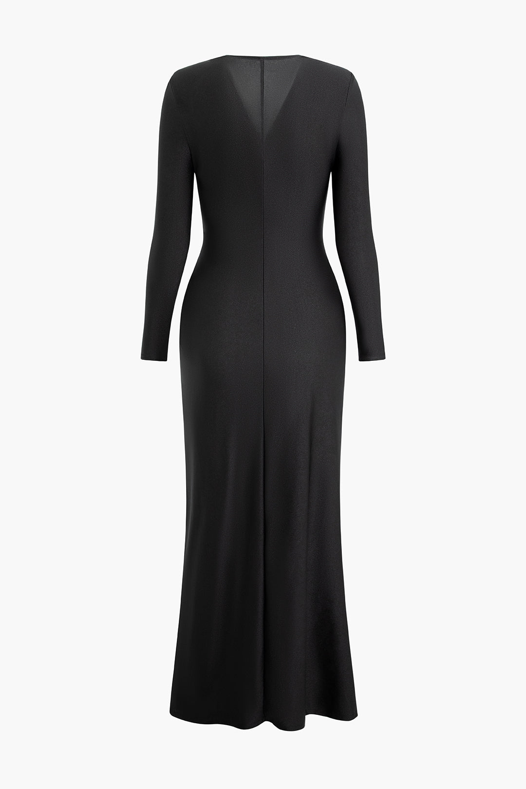 V-neck Pearl Cross Twist Front Ruched Long Sleeve Maxi Dress