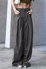 Solid Pleated Wide Leg Pants