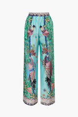 Bird Print Elastic Waist Straight Leg Pants