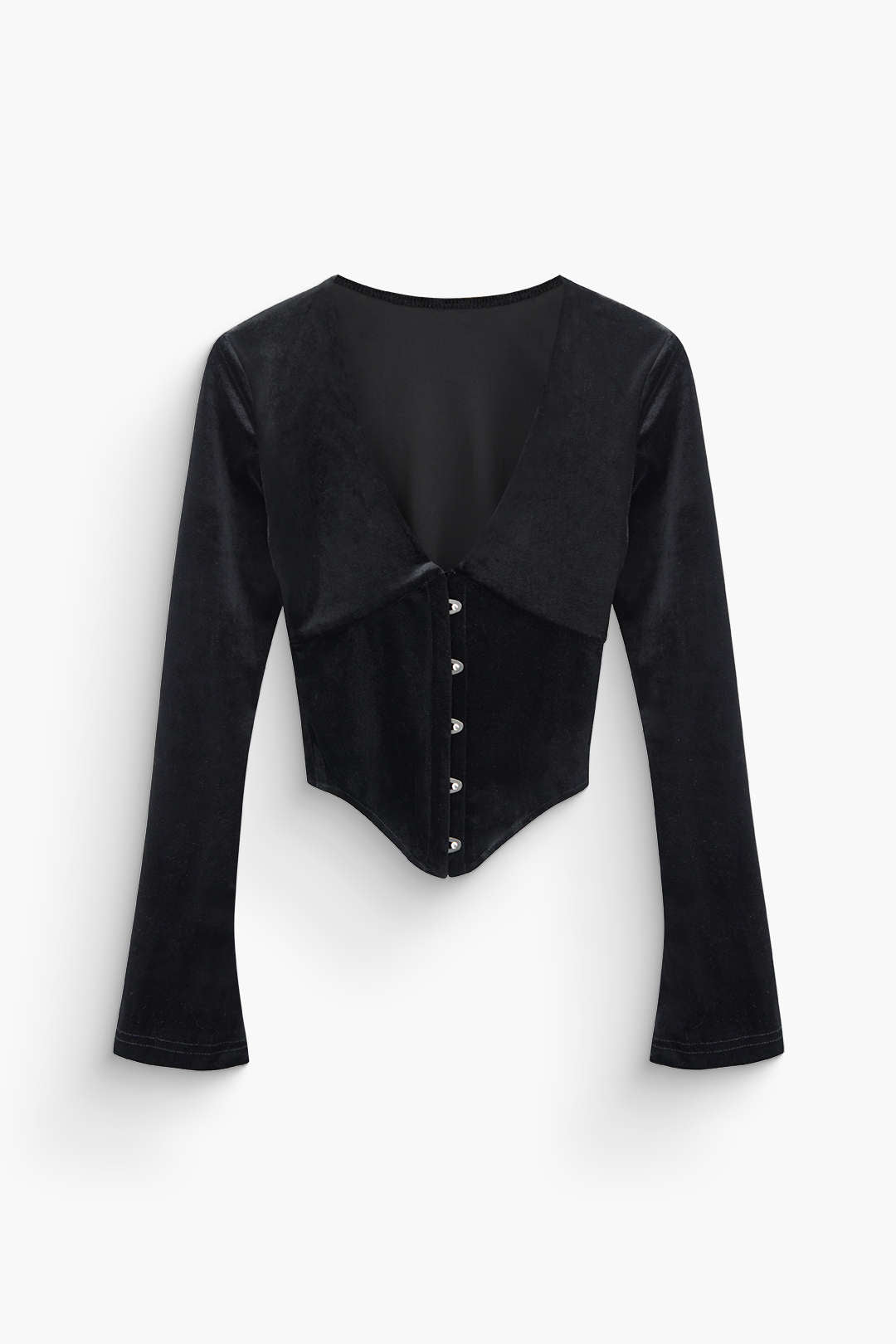 V-neck Velvet Button Up Long Sleeve Top