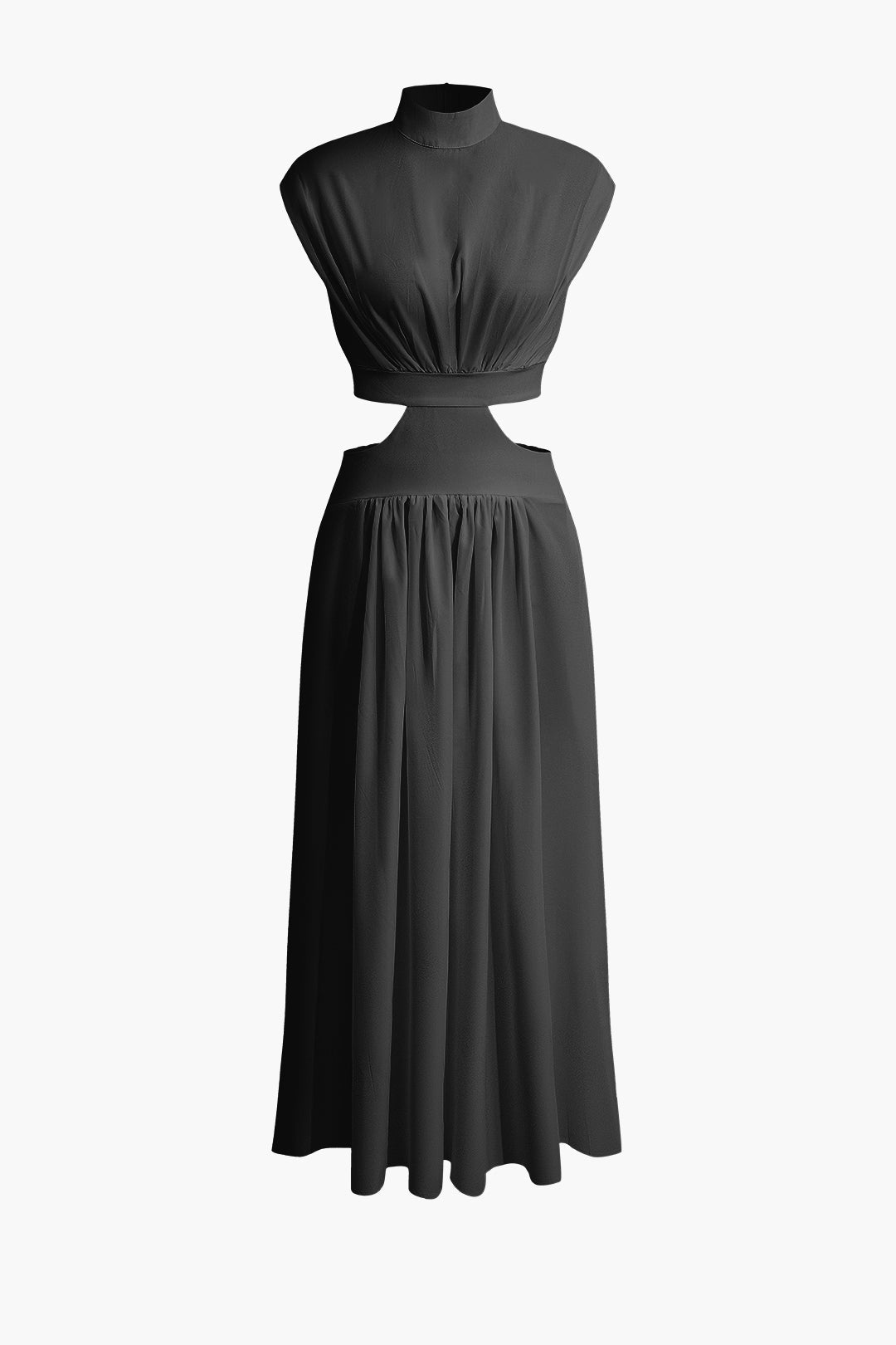 Mock Neck Cut Out Pleated Maxi Dress