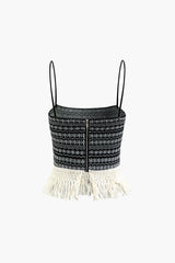 Snowflake Pattern Zip Up Fringe Hem Cami Top