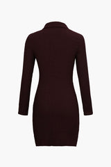 Brown Ruched Buttons Down Mini Dress