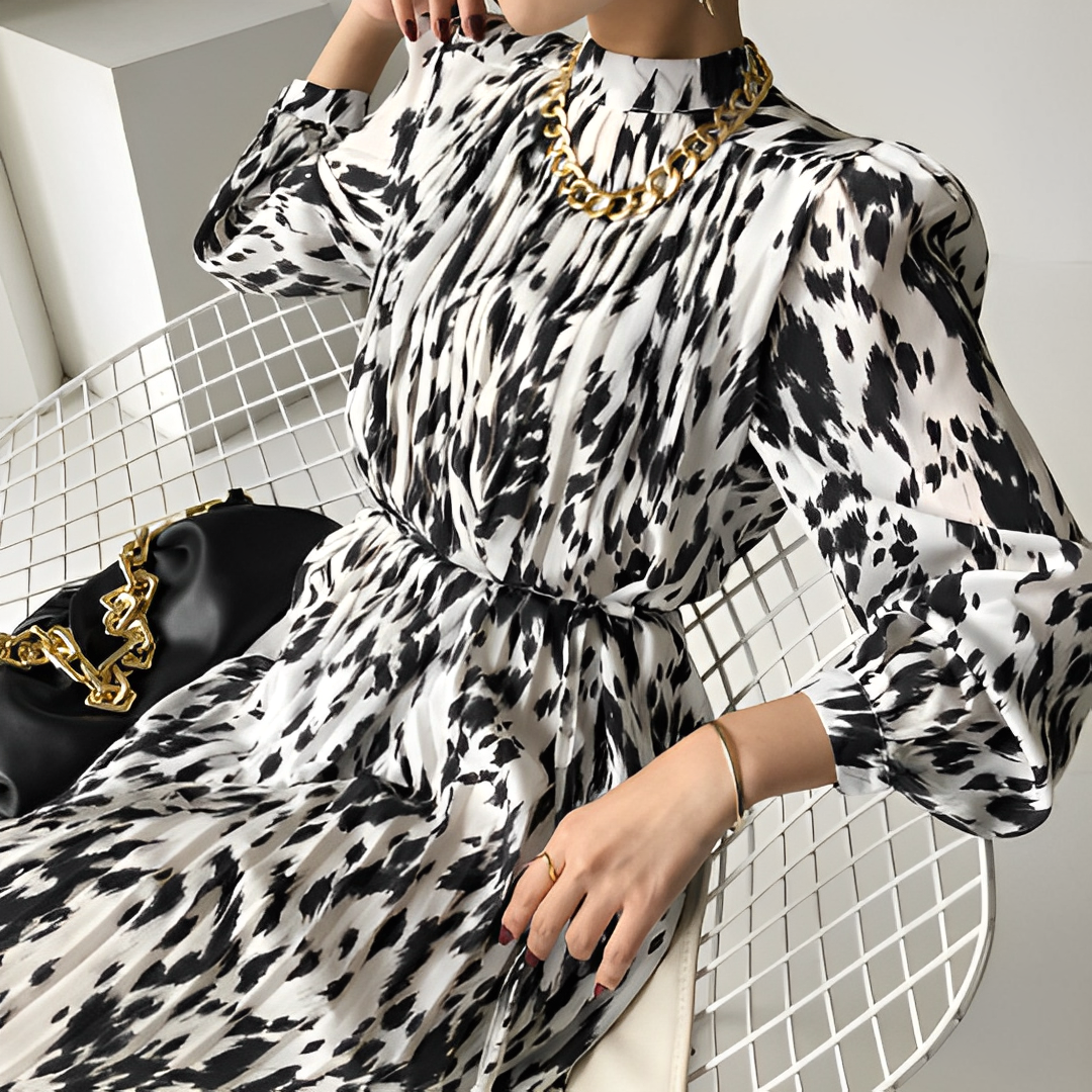 Oversized Pleated Midi Printed Dress
