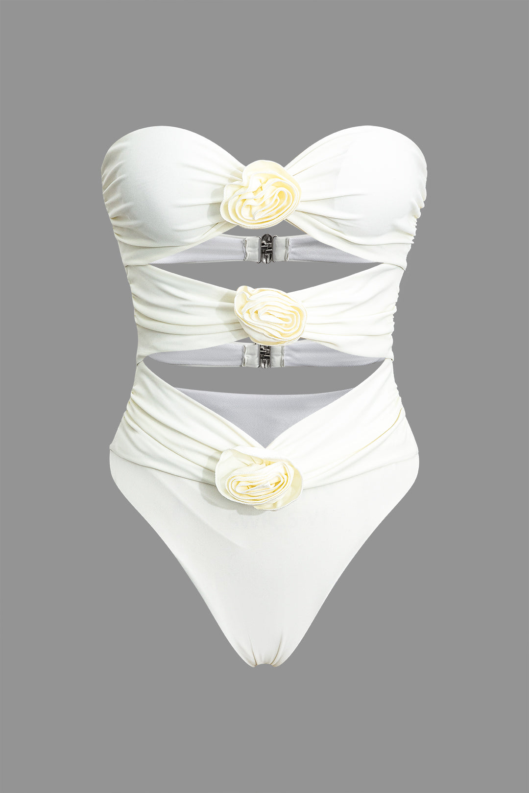 3D Flower Cut Out Buckle Strapless One-Piece Swimsuit