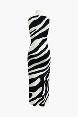 Stripe Knit Turtle Neck Slit Sleeveless Midi Dress