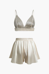 Solid Ruched Bra Top And Shorts And Shirts 3pc Set