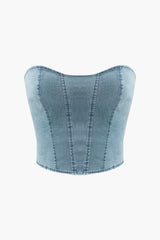 Denim Strapless Top And Pleated Mini Skirt Set