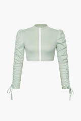 Drawstrings Sleeve Zipped Up Crop Top