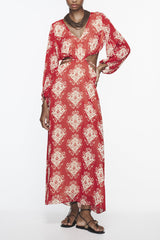 Abstract Print Cross Tie Backless Maxi Dress