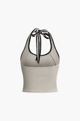 Contrast Tie Halter Backless Tank Top