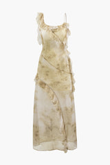 Tie Dye Asymmetric Ruffle Maxi Dress