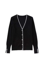 Contrast Trim Pearl Button Knit Cardigan