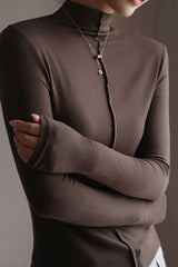 High Neck Seam Detail Long Sleeve Top