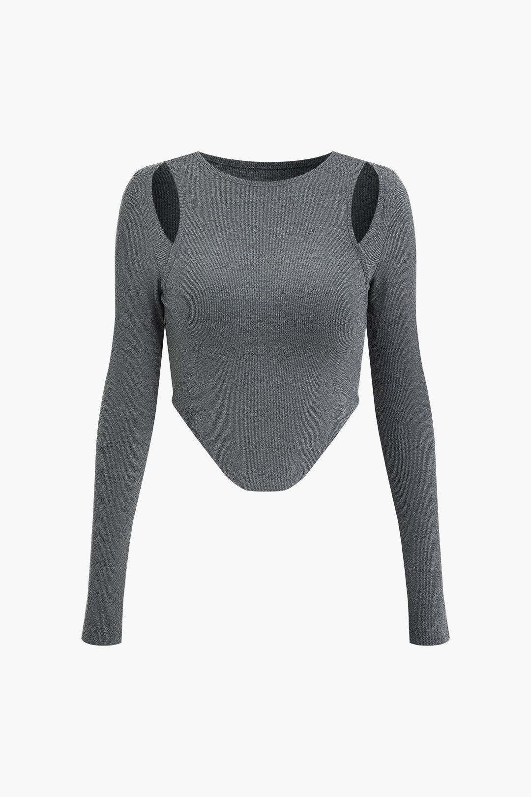 Asymmetrical Cut Out V-Hem Long Sleeve Top