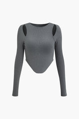 Asymmetrical Cut Out V-Hem Long Sleeve Top