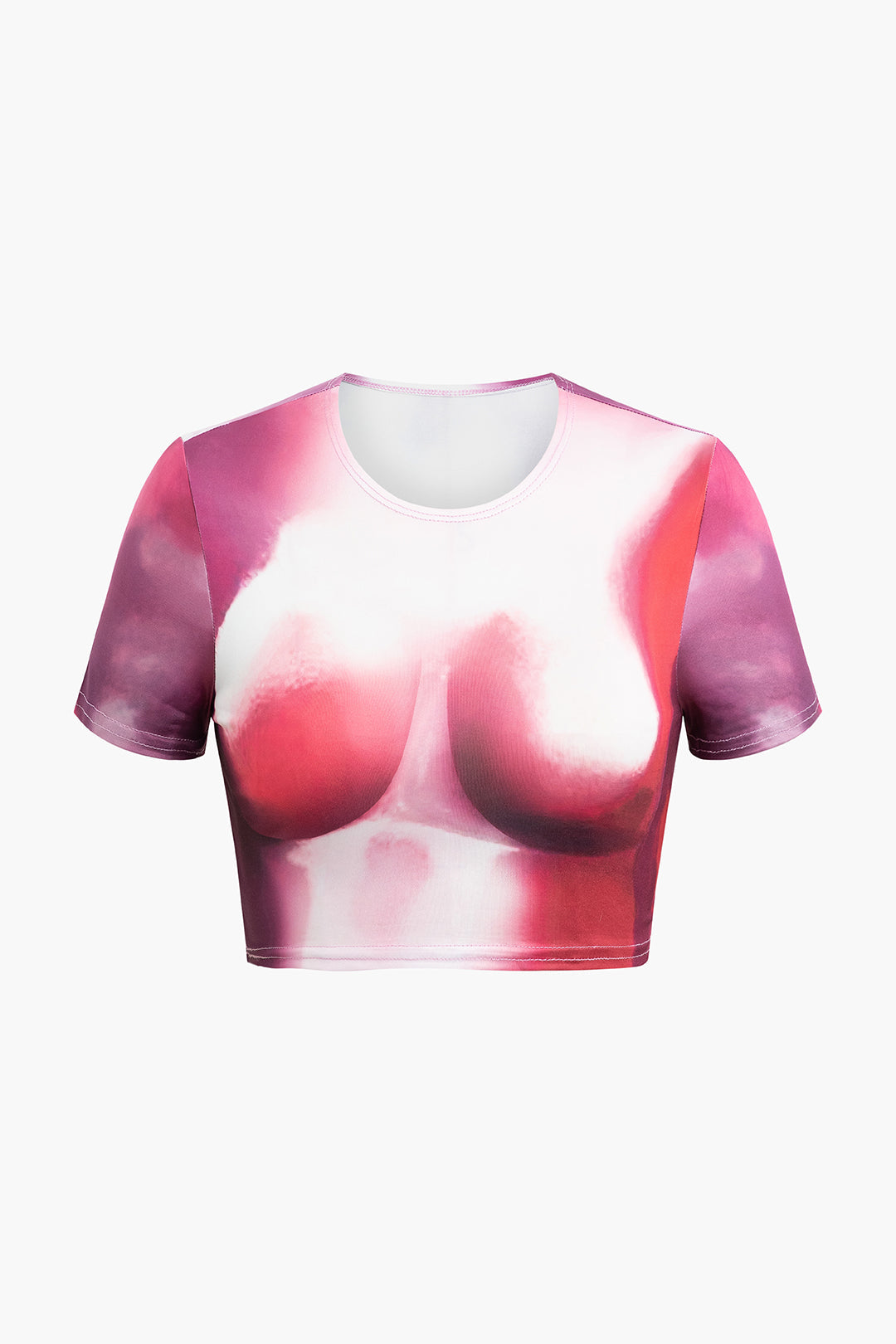 Body Print Round Neck Crop T-shirt