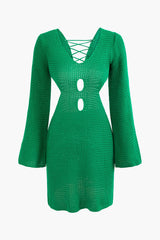 Braided Tie Cut Out V-neck Knit Mini Dress