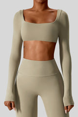 Square Neck Long Sleeve Yoga Crop Top