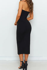 Solid Halter Backless Slit Midi Dress