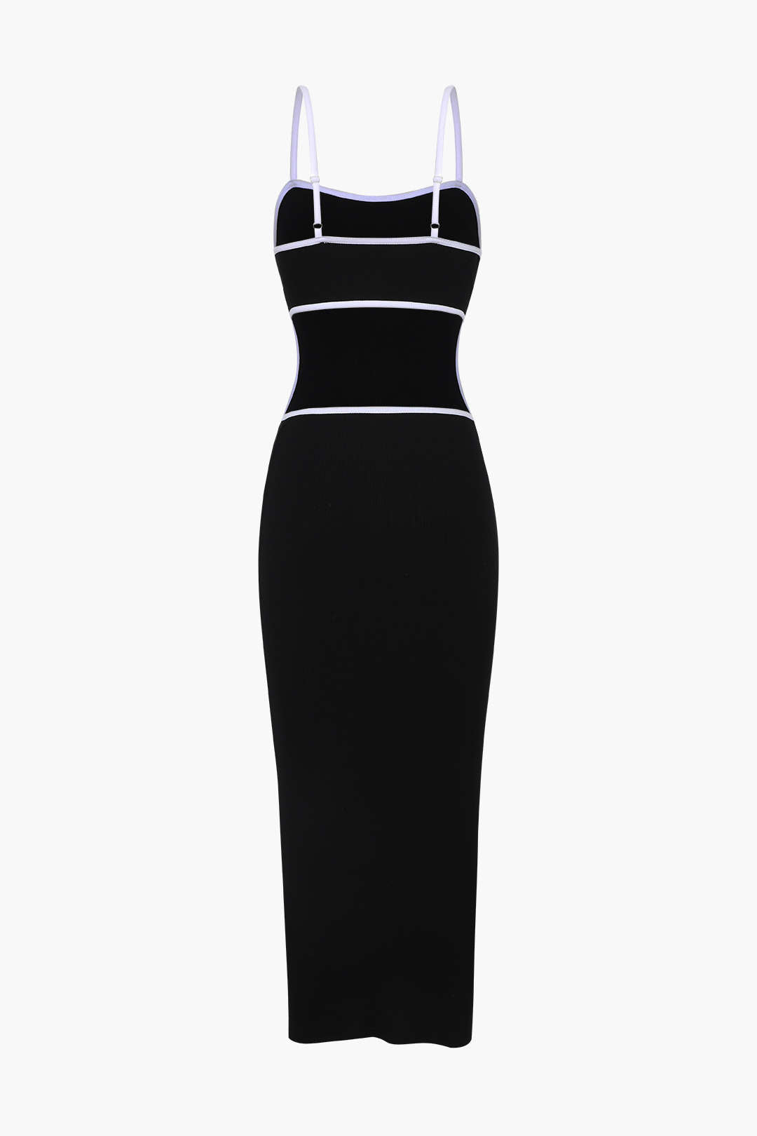 Ribbed Contrast Binding Backless Midi Dress