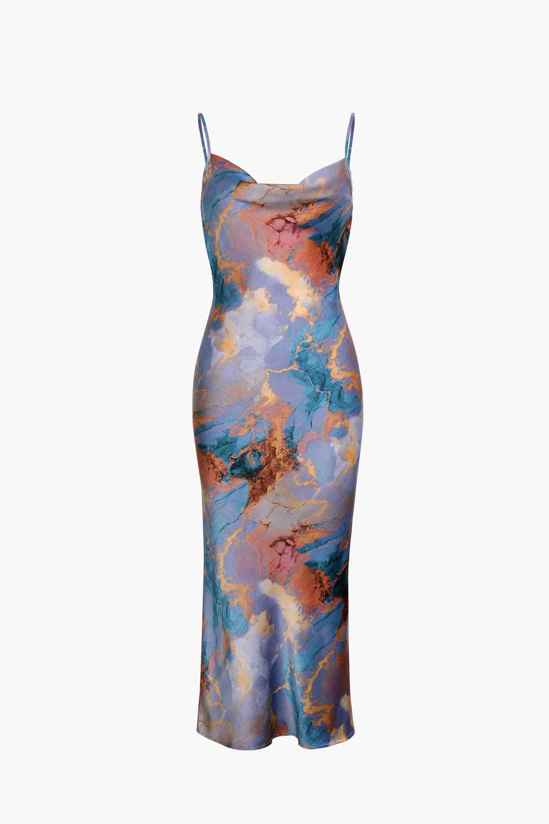 Abstract Print Backless Midi Slip Dress