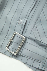 Stripe Chest Pocket Crop Shirt With Belt