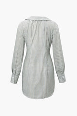 Vertical Stripe V-neck Collar Mini Dress