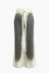 Stained Print High Waist Wide Leg Pants