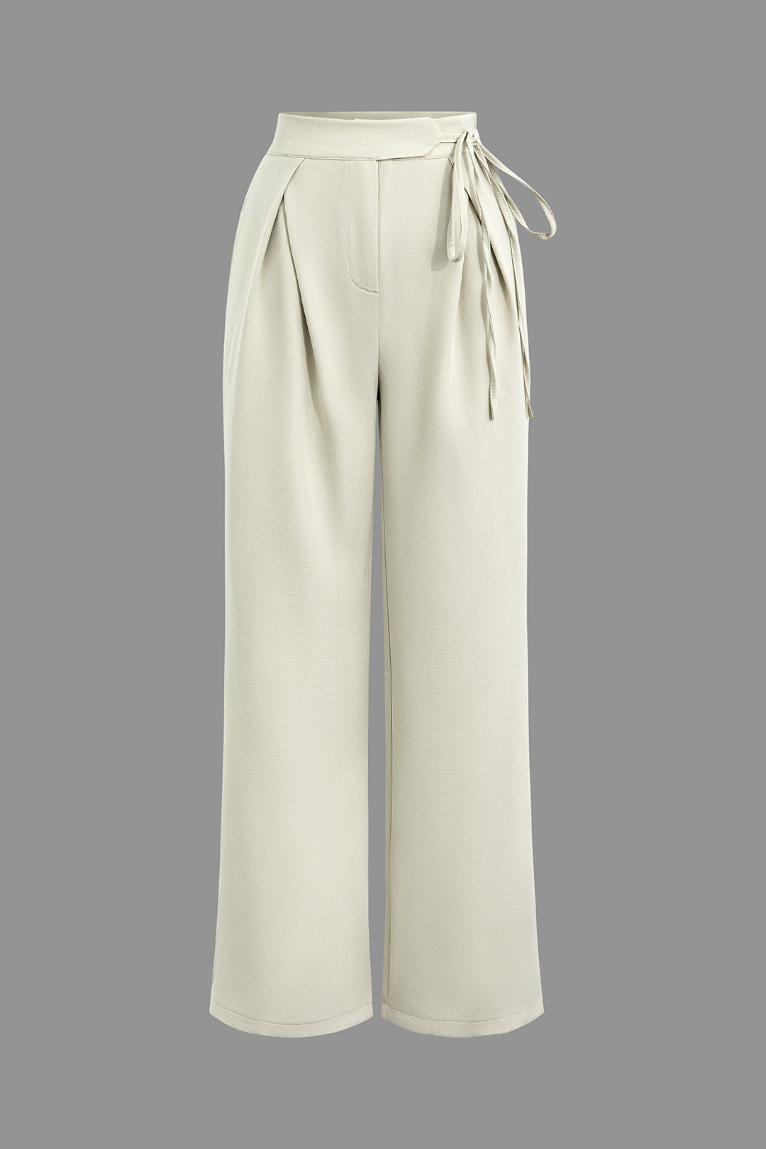 Solid Tie High Waist Pleated Straight Leg Pants