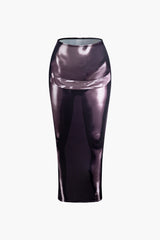 Body Print Asymmetrical Long Sleeve Top And Midi Skirt Set