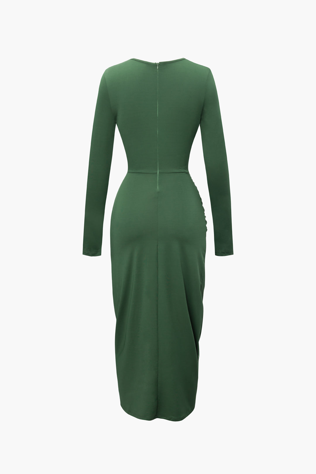 Twist Front Cut Out Ruched Long Sleeve Midi Dress