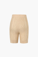 High Waisted Drawstring Cable Knit Shorts