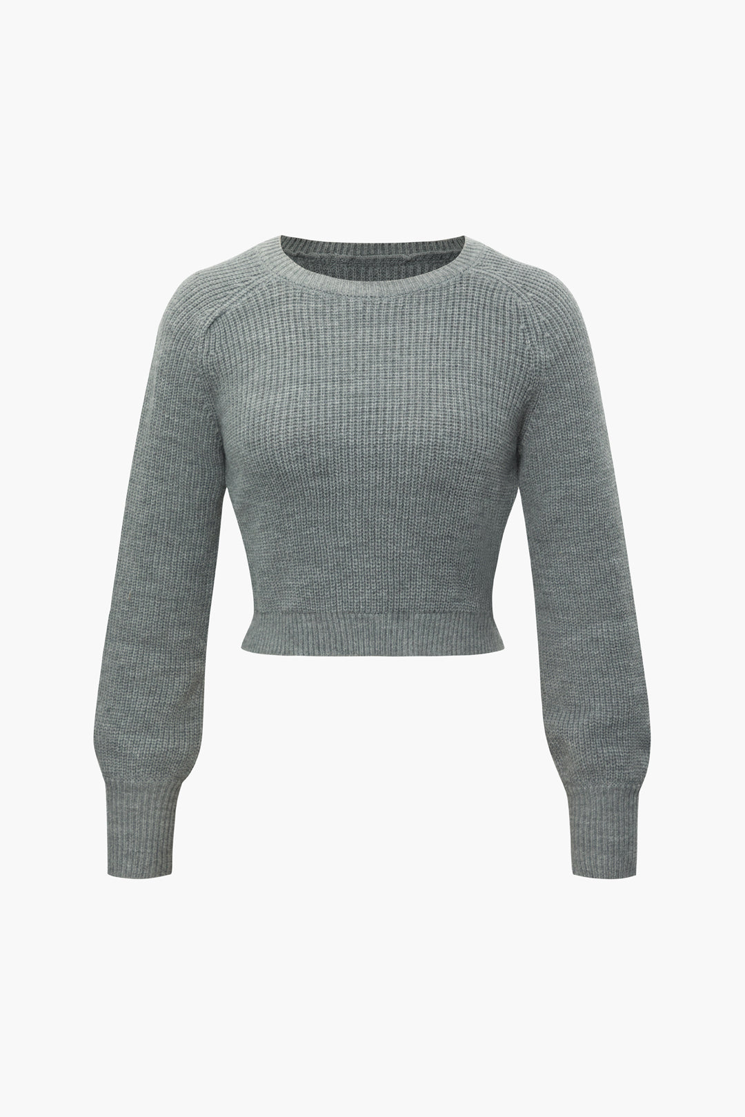 Solid Round Neck Knit Crop Sweater