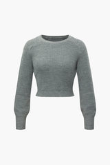 Solid Round Neck Knit Crop Sweater