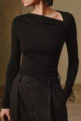 Asymmetric Neckline Long Sleeve Top