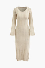 V-neck Bell Sleeve Knit Split Maxi Dress
