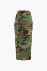 Camo Print Flap Pocket Slit Skirt