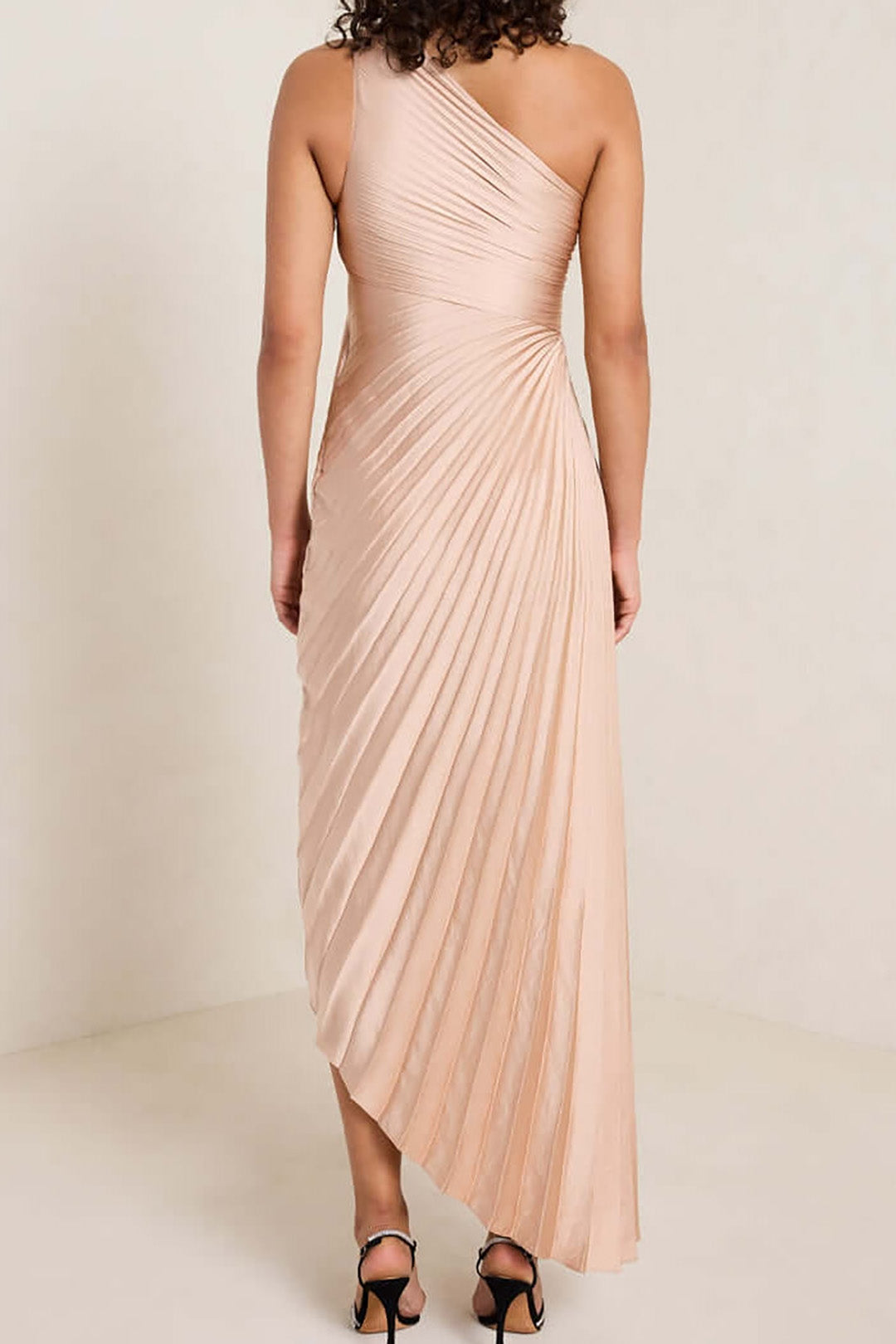 Asymmetrical One Shoulder Pleated Midi Dress