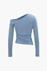Velvet Asymmetric Ruched Long Sleeve Top