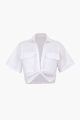 Flap Pocket Twist Hem Shirt