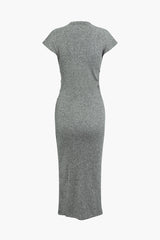 Mock Neck Ruched Knit Maxi Dress