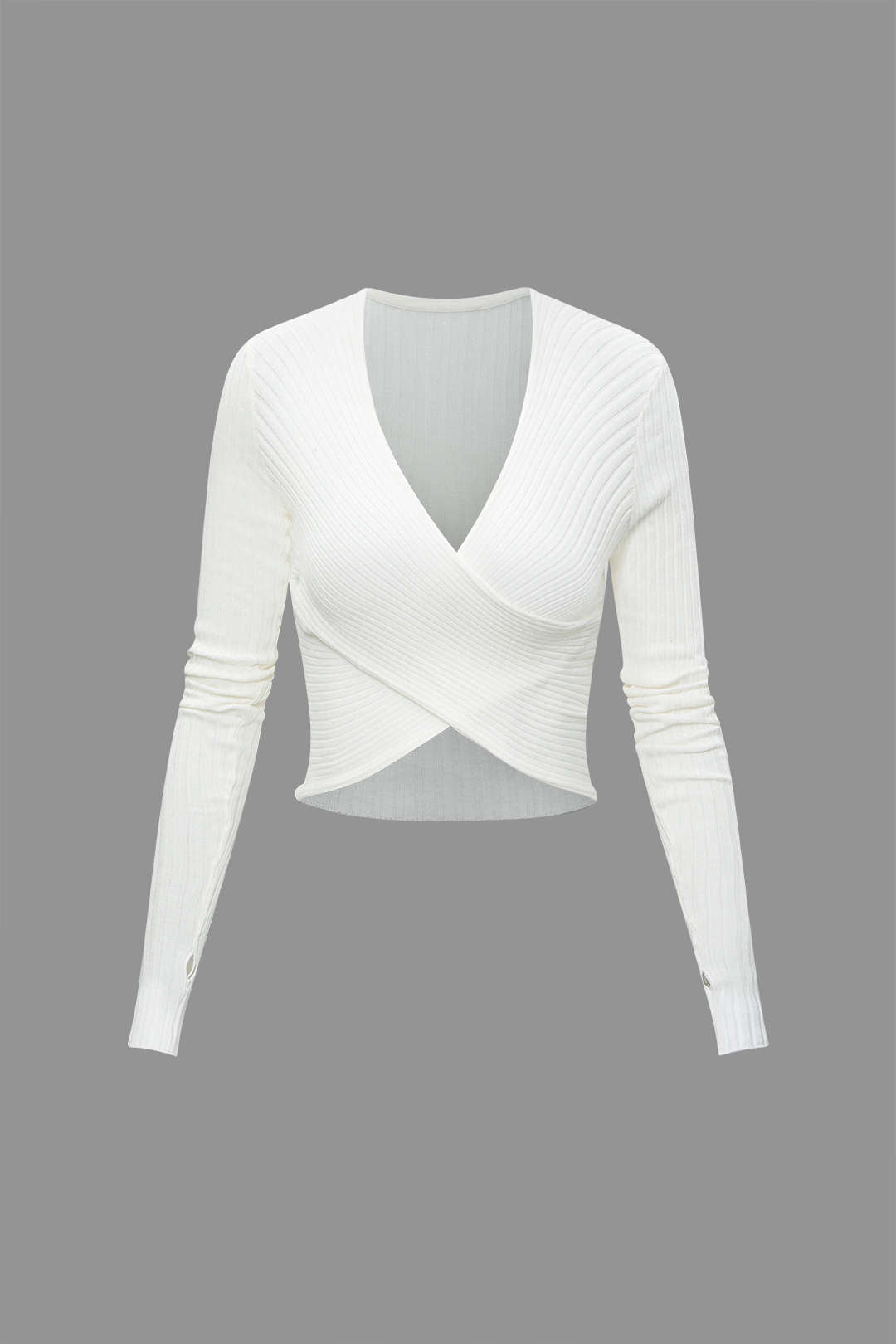 V-neck Cross Rib Long Sleeve Knit Crop Top