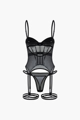 Mesh Detail Corset Lingerie And Thong Two-Pieces Set
