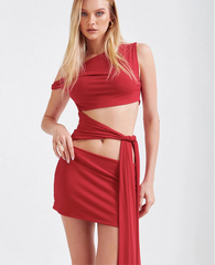 Asymmetrical Bandage Cut Out Tie Up Mini Dress