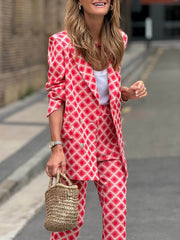 Casual Geometric Print Long Sleeve Pocket Blazer