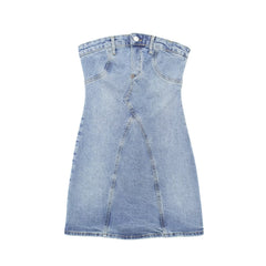 Ice blue Blue Washed jeans Denim Strapless Tube Dress